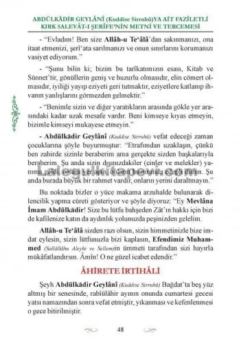 Faziletli Kırk Salevatı Şerifenin Metni ve Tercemesi