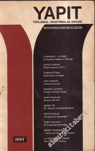 Yapıt - Toplumsal Araştırmalar Dergisi - Sayı: 47'2, Aralık - Ocak 1983 - 1984       1984