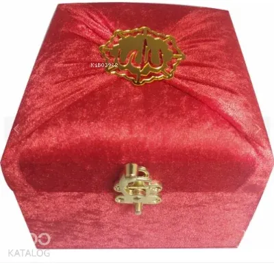 Mühürlü Cep Boy Kadife Sandıklı Mealli Kur'an-ı Kerim Kırmızı (kod:M285K)