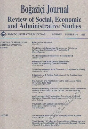 Boğaziçi Journal: Review of Social, Economic and Administrative Studies - Volume: 7 Number: 1-2