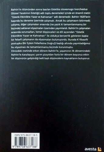 Bir Eylem Felsefesine Doğru Mihail Mihailoviç Bahtin Avesta Yayın