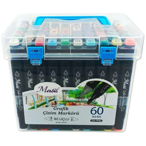Masis Grafik Çizim Marker set İki Uçlu, 60lı Şeffaf PP Kutu