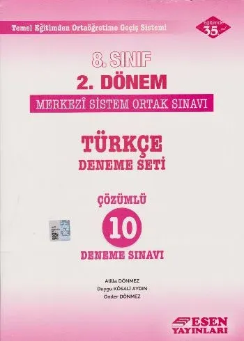 Esen 8. Sınıf 2. Dönem Türkçe Deneme Seti Çözümlü 10 Deneme Sınavı