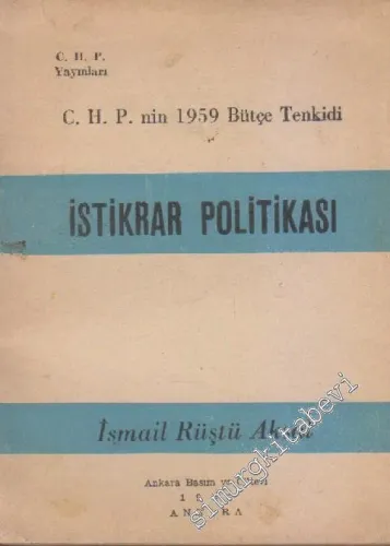 CHP'nin 1959 Bütçe Tenkidi: İstikrar Politikası -        1959