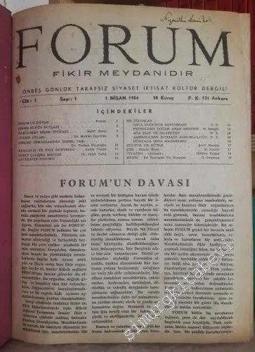 Forum Onbeş Günlük Tarafsız Siyaset, İktisat, Kültür Dergisi : Sayı 1 ila 24  (1 Nisan 1954 ila 15 Mart 1955) -       Güz