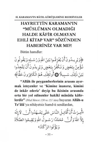 Hayrettin Karamanın Batıl Görüşlerine Reddiyeler