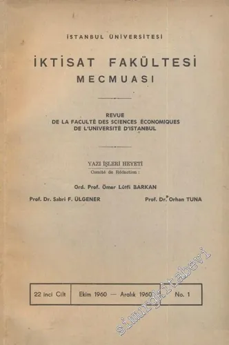 İstanbul Üniversitesi İktisat Fakültesi Mecmuası - Cilt: 22, Sayı: 1, Ekim 1960 - Aralık 1960       1960