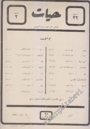 OSMANLICA: Hayat: Haftalık İlim, Felsefe ve Sanat Mecmuası - Büyük Gazi İstanbul'da -   Cilt: 2     7 Temmuz 1927