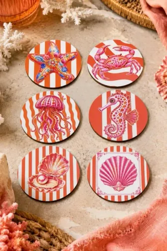Deniz Temalı Bardak Altlığı 6'lı Set – Denizanası, Yengeç, İnci İstiri Deniz Temalı Bardak Altlığı 6'lı Set – Denizanası, Yengeç, İnci İstiri