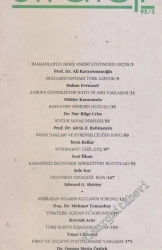Strateji , Üç Aylık Dış Politika, Güvenlik, Ekonomi Dergisi - Yıl: 1995, Sayı: 3       1995