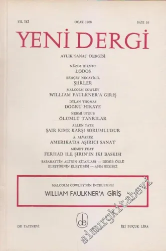 Yeni Dergi: Aylık Sanat Dergisi - Dosya: Malcolm Cowley'nin İncelenmes