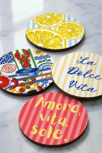 La Dolce Vita Bardak Altlığı 4'lü Set – Sicilya Temalı - 9 cm, 3 mm MD La Dolce Vita Bardak Altlığı 4'lü Set – Sicilya Temalı - 9 cm, 3 mm MD