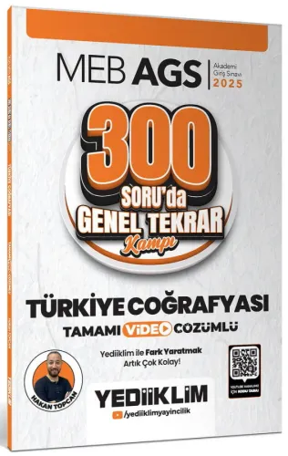 Yediiklim Yayınları 2025 MEB AGS Türkiye Coğrafyası 300 Soruda Tamamı Video Çözümlü Genel Tekrar Kampı