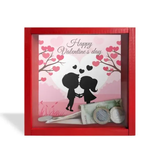 Camlı Ahşap Kumbara Happy Valentine's Day "Kırmızı" - Halkkitabevi Camlı Ahşap Kumbara Happy Valentine's Day "Kırmızı" - Halkkitabevi