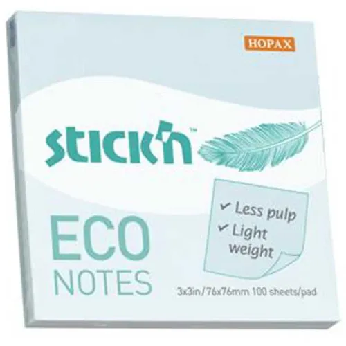 Hopax Stıckn Yapışkanlı Not Kağıdı 100 YP 76x76 Eco Pastel Mavi
