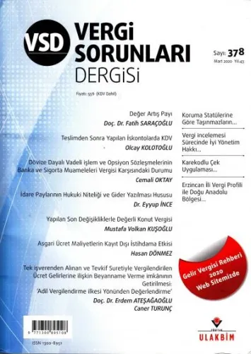 Vergi Sorunları Dergisi Sayı:378 Yıl:43 Mart 2020