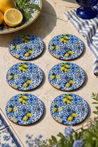 Motifli ve Limon Desenli Bardak Altlığı 6'lı Set – Sicilya Temalı - 9 Motifli ve Limon Desenli Bardak Altlığı 6'lı Set – Sicilya Temalı - 9