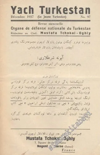 Yach Turkestan - Organe de défense nationale du Turkestan - No:97, Décembre 1937