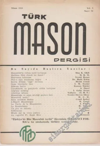 Türk Mason Dergisi - Sayı: 10    Yıl: 3  Nisan