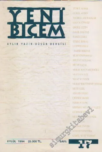Yeni Biçem Aylık Yazın Düşün Dergisi - Sayı: 17    2  Eylül