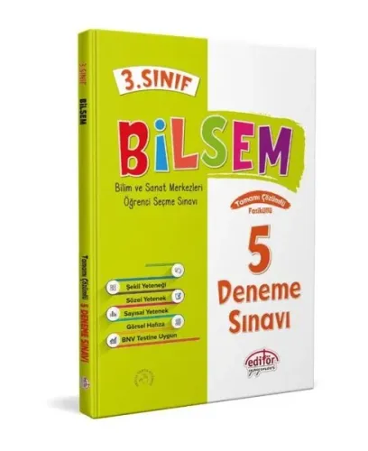 3. Sınıf BİLSEM Tamamı Çözümlü 5 Fasikül Deneme Sınavı Editör Yayınevi 9786052804827