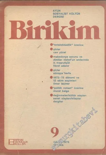 Birikim Aylık Sosyalist Kültür Dergisi - Sayı: 9, Kasım 1975