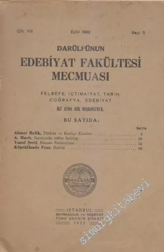 Darülfünun Edebiyat Fakültesi Mecmuası: İki Aylık Felsefe, İçtimaiyat,