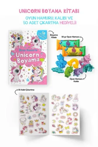 Unicorn Boyama Kitabı - Oyun Hamuru, Oyuncak ve Çıkartma Hediyeli - 3 Yaş +