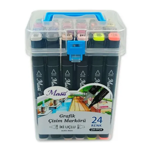 Masis Grafik Çizim Marker set İki Uçlu, 24lü Şeffaf PP Kutu
