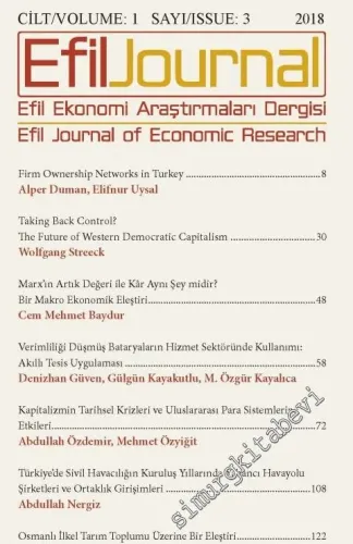 Efil Ekonomi Araştırmaları Dergisi = Efil Journal of Economic Research - Sayı 3  Cilt: 1