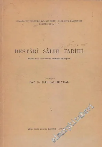 Destâri Salih Tarihi - Patrona Halil Ayaklanması Hakkında Bir Kaynak -        1962
