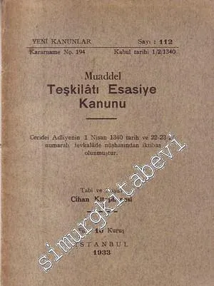 Muaddel Teşkilatı Esasiye Kanunu -