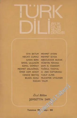 Türk Dili Aylık Dil Dergisi  Özel Bölüm: Şemsettin Sami - 355      Temmuz