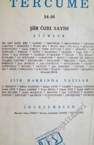 Tercüme Dergisi: Şiir Özel Sayısı  - Sayı: 34 - 36       1986