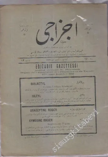 OSMANLICA: Eczacı = Eczacı Gazettessi: Fenni Eczacı Gazetesidir -     16   1927