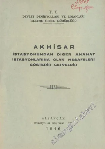 Akhisar İstasyonundan Diğer Anahat İstasyonlarına Olan Mesafeleri Gösterir Cetveldir -