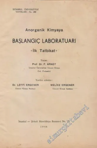 Anorganik Kimya'ya Başlangıç Laboratuarı “ İlk Tatbikat” -