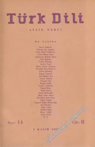Türk Dili Aylık Fikir ve Edebiyat Dergisi  - 14  2    Kasım