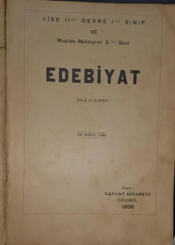 Lise 2. Devre 1. Sınıf ve Muallim Mektepleri 5. Sınıf Edebiyat Ali Can Lise 2. Devre 1. Sınıf ve Muallim Mektepleri 5. Sınıf Edebiyat Ali Can
