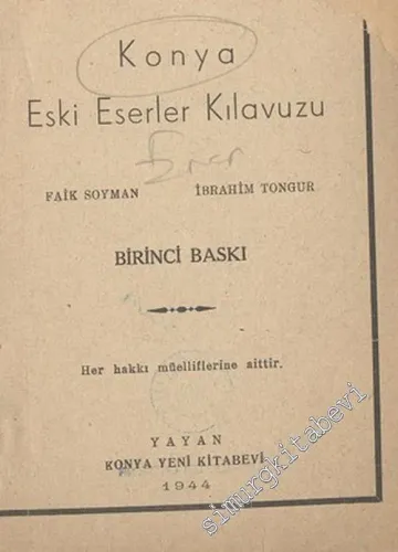 Konya Eski Eserler Kılavuzu -        1944