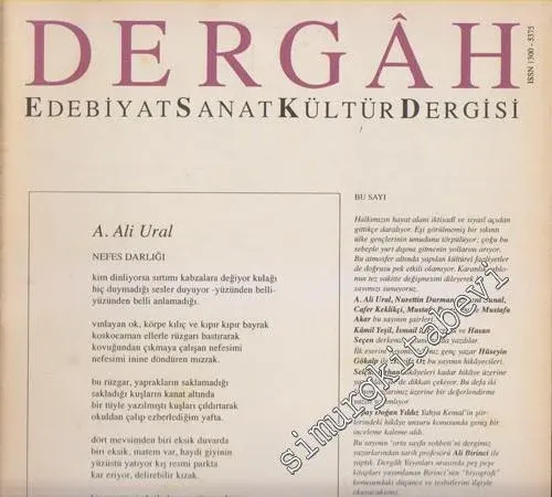 Dergâh: Aylık Edebiyat Sanat Kültür Dergisi - Sayı: 137  12    Temmuz  2001