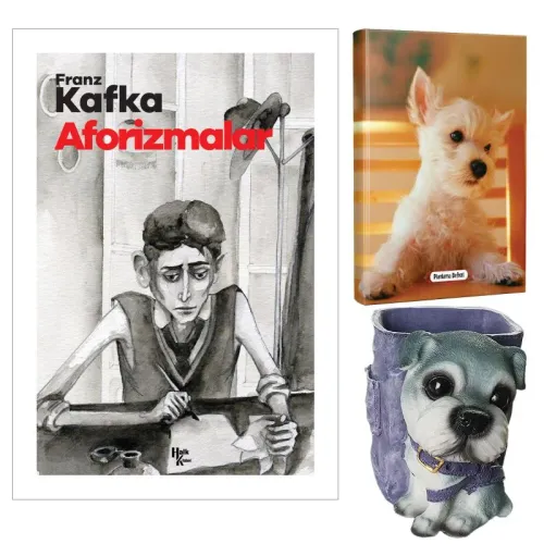 Aforizmalar - Franz Kafka ve Dekoratif Köpek Kalemlik - Pamuk Şeker Planlama Defteri