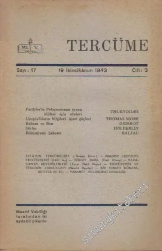Tercüme Dergisi - Sayı: 17-19   Cilt: 3    İkincikanun 1943