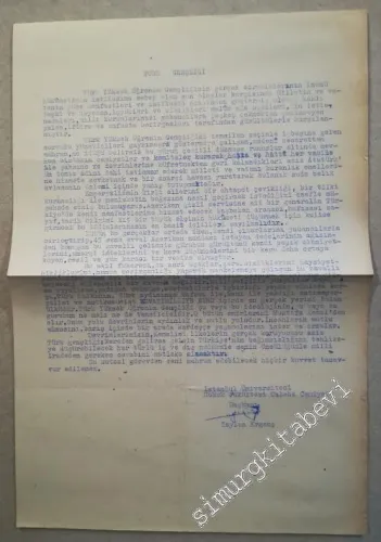 İstanbul Üniversitesi Hukuk Fakültesi Talebe Cemiyeti Başkanı Taylan Ergenç - BİLDİRİ -