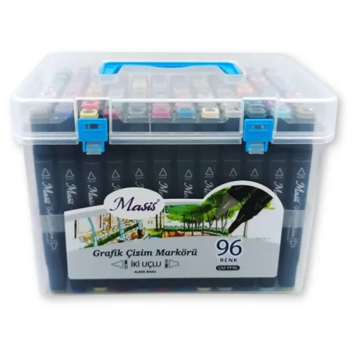 Masis Grafik Çizim Marker set İki Uçlu, 96lı Şeffaf PP Kutu