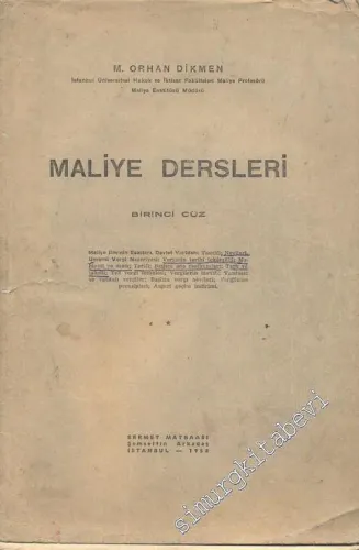 Maliye Dersleri ( Birinci Cüz )  -