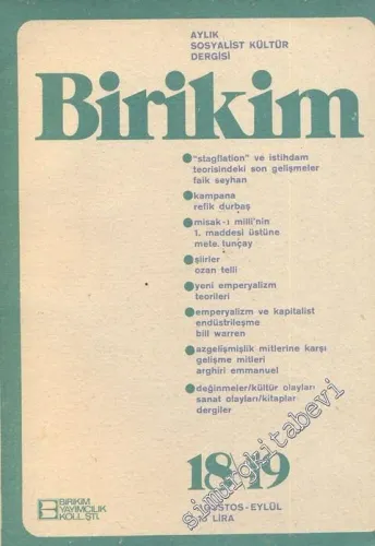 Birikim Aylık Sosyalist Kültür Dergisi - Sayı:18-19      Ağustos - Eylül
