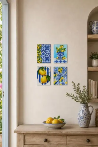 Limon Desenli Tablo Seti 4'lü Set – Sicilya Temalı- 15x20 cm, 3 mm MD