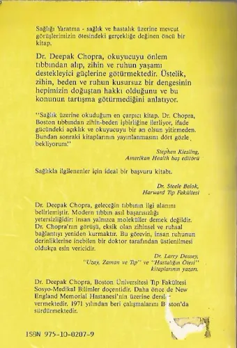Sağlığı Yaratma Dr. Deepak Chopra İnkilap Kitabevi %54 indirimli