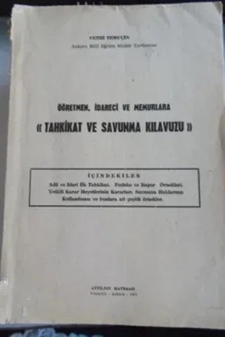 Öğretmen İdareci ve Memurlara Tahkikat ve Savunma Kılavuzu